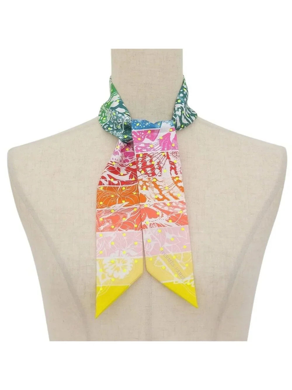 Hermes Twilly Jungle Love Rainbow Plume T Dot Silk 100% Scarf